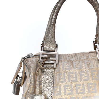 Fendi Metallic Jacquard Zucchino Mini Forever Boston Gold Silver 37 of 41