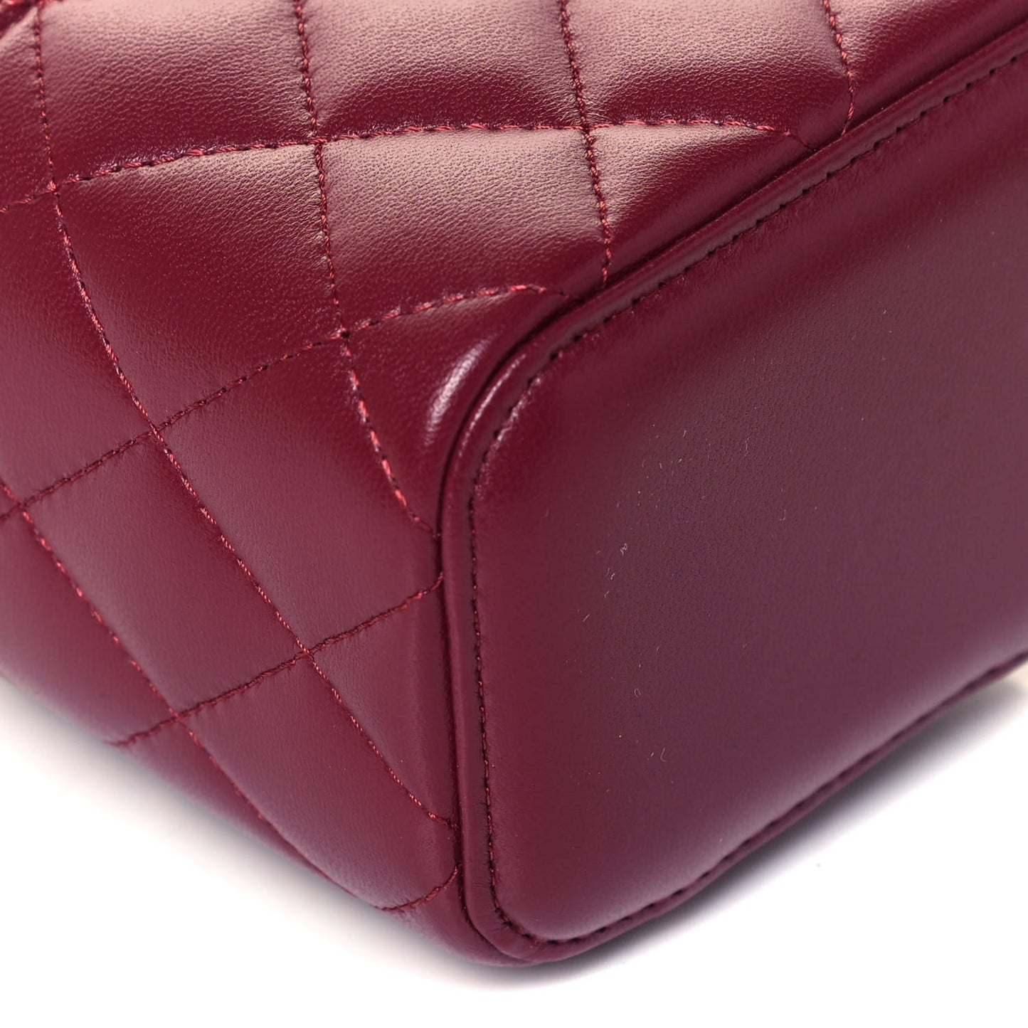 Lambskin Quilted Top Handle Mini Vanity Case With Chain Burgundy