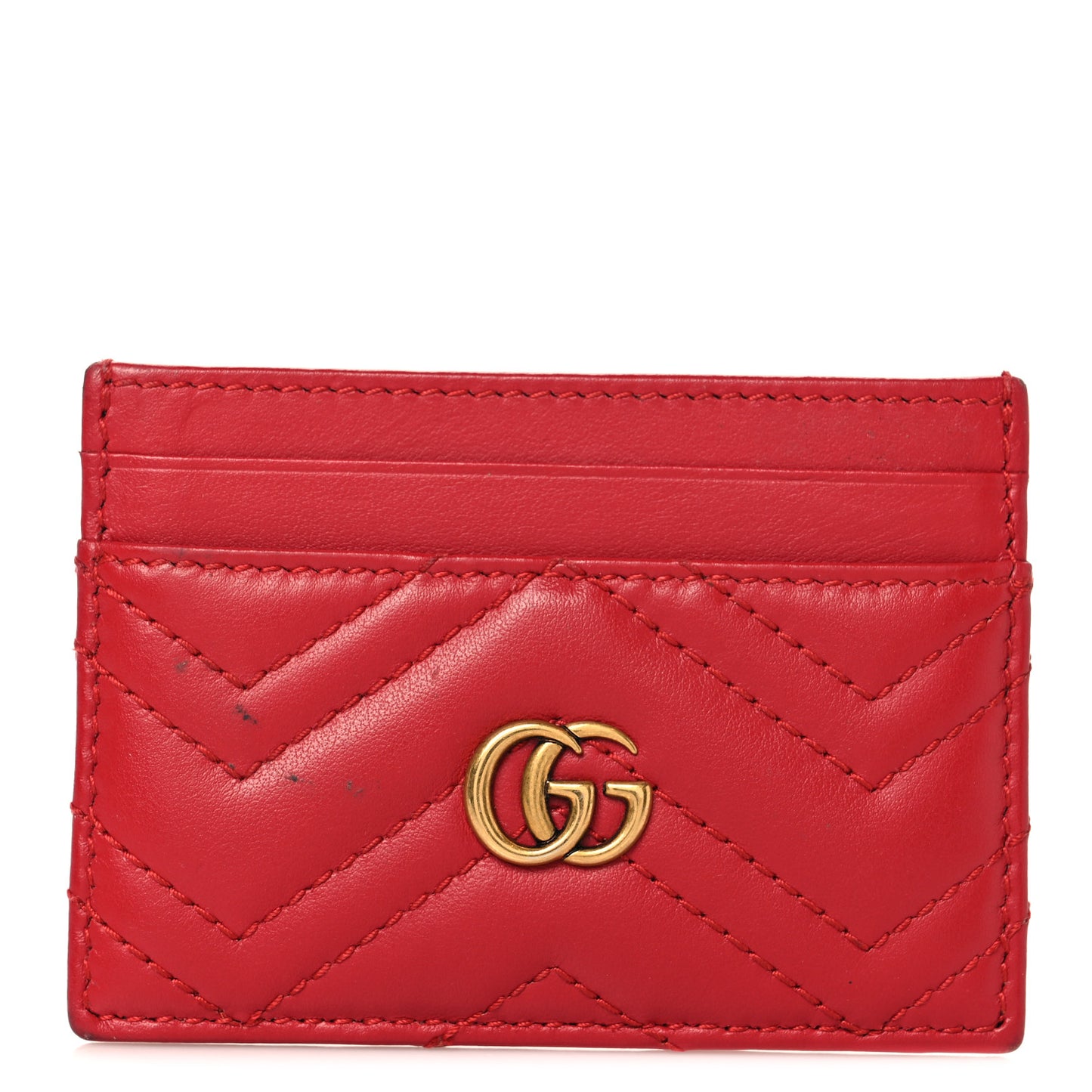 Calfskin Matelasse GG Marmont Card Holder Hibiscus Red