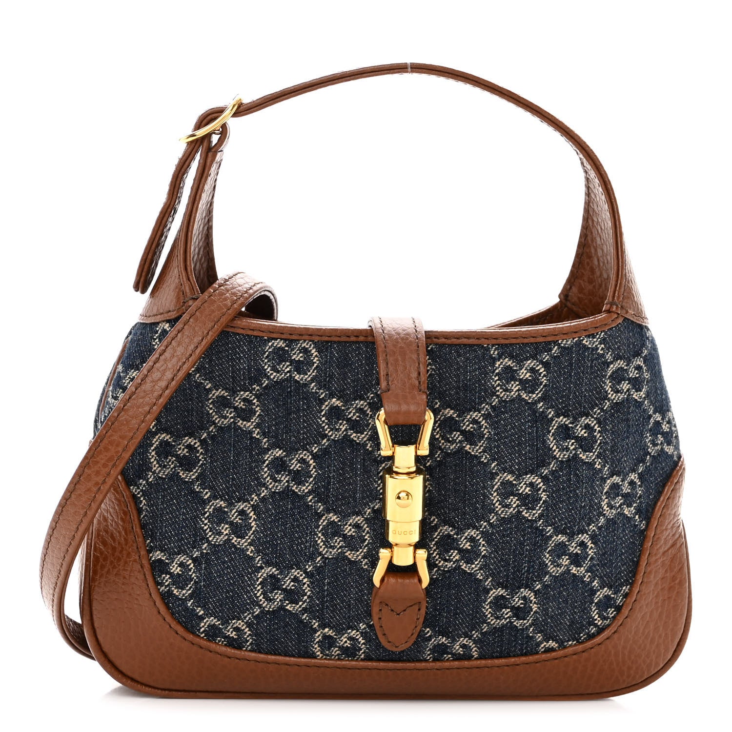 Gucci New Denim GG Monogram Calfskin Mini Jackie 1961 Hobo Blue Tea Cuir 1 of 9