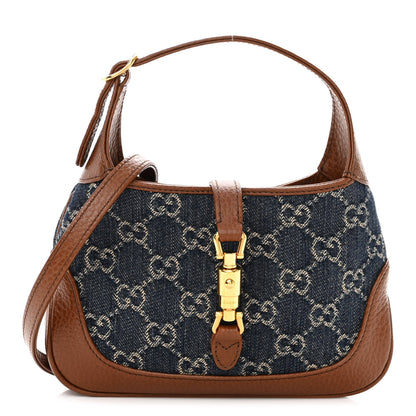 Gucci New Denim GG Monogram Calfskin Mini Jackie 1961 Hobo Blue Tea Cuir 1 of 9