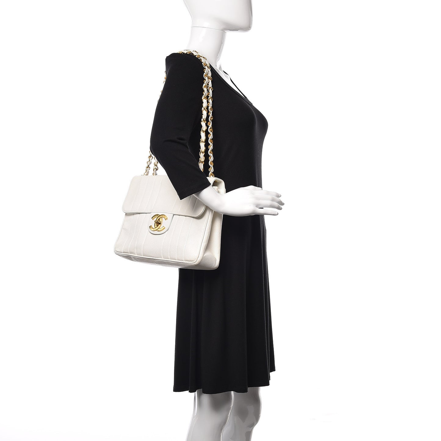 Caviar Vertical Quilted Jumbo Single Flap White