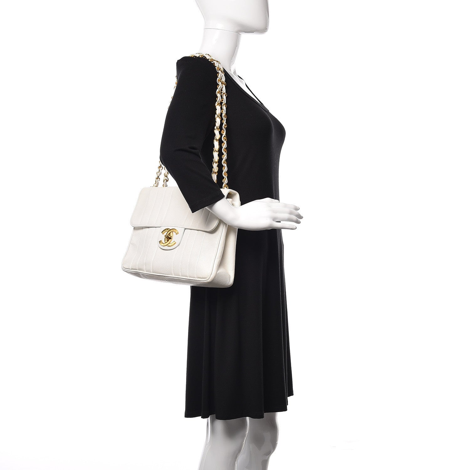 Chanel Caviar Vertical Quilted Jumbo Single Flap White 2 of 22