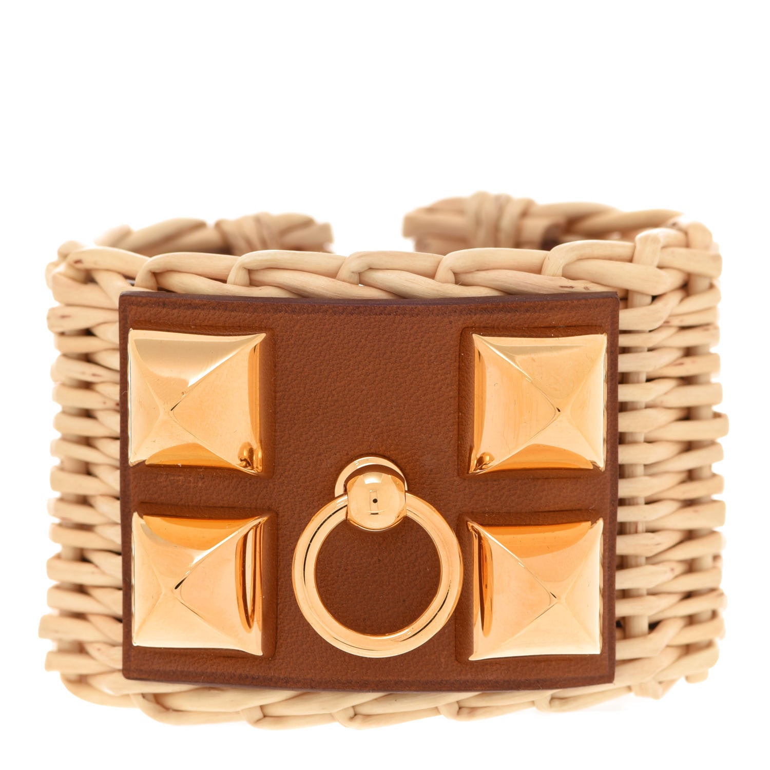 Hermes Wicker Barenia Medor Picnic Cuff Bracelet T2 Fauve 1 of 7