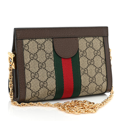 Gucci GG Supreme Monogram Textured Dollar Calfskin Web Mini Ophidia Chain Shoulder Bag Beige Ebony New Acero 3 of 9