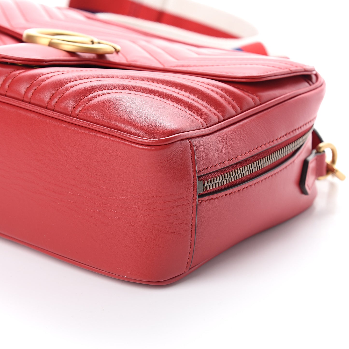 Calfskin Matelasse Sylvie Web Small GG Marmont Top Handle Shoulder Bag Hibiscus Red