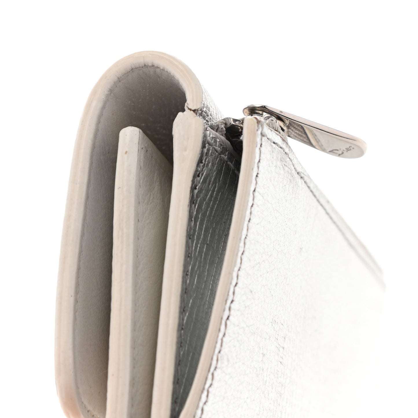 Metallic Goatskin Diorever Tri-Fold Wallet Silver
