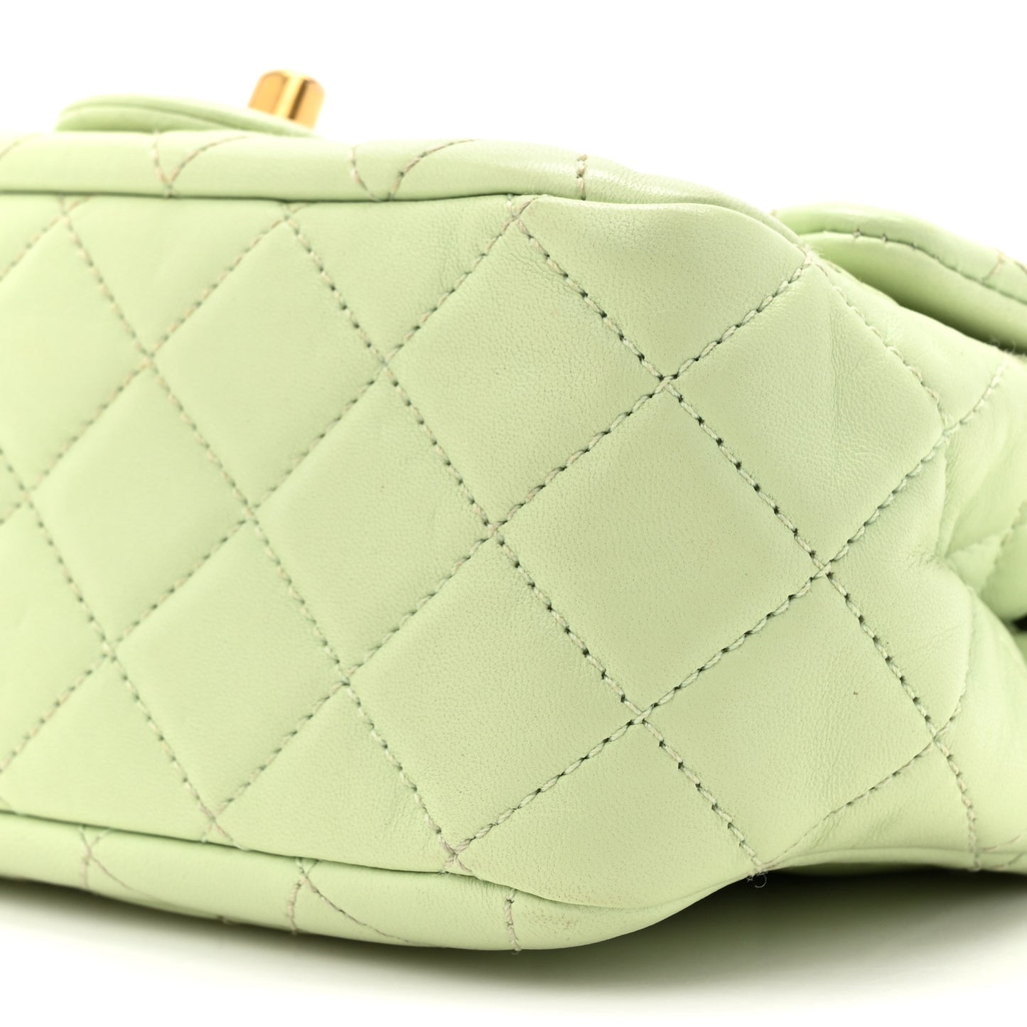 Lambskin Quilted Mini Pearl Crush Flap Light Green