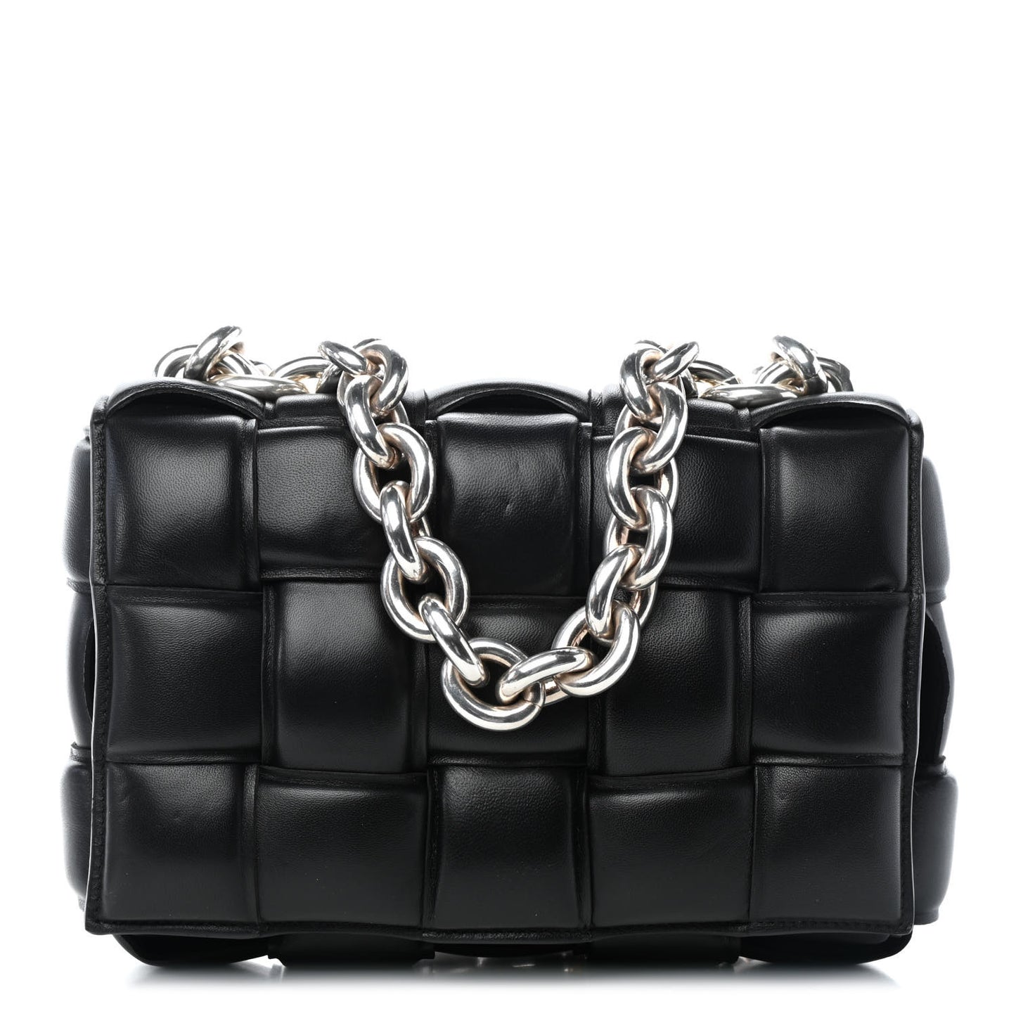 Lambskin Maxi Intreccio Padded Chain Cassette Crossbody Bag Black