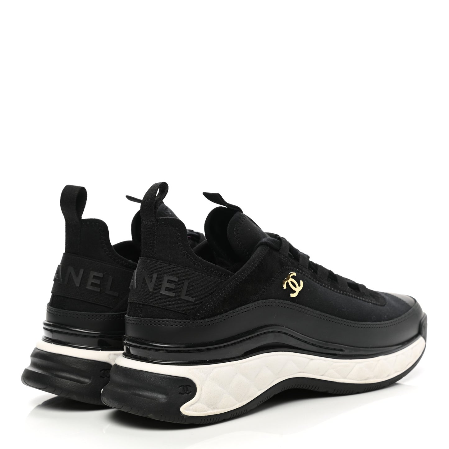Velvet Calfskin Mixed Fibers CC Sneakers 38 Black