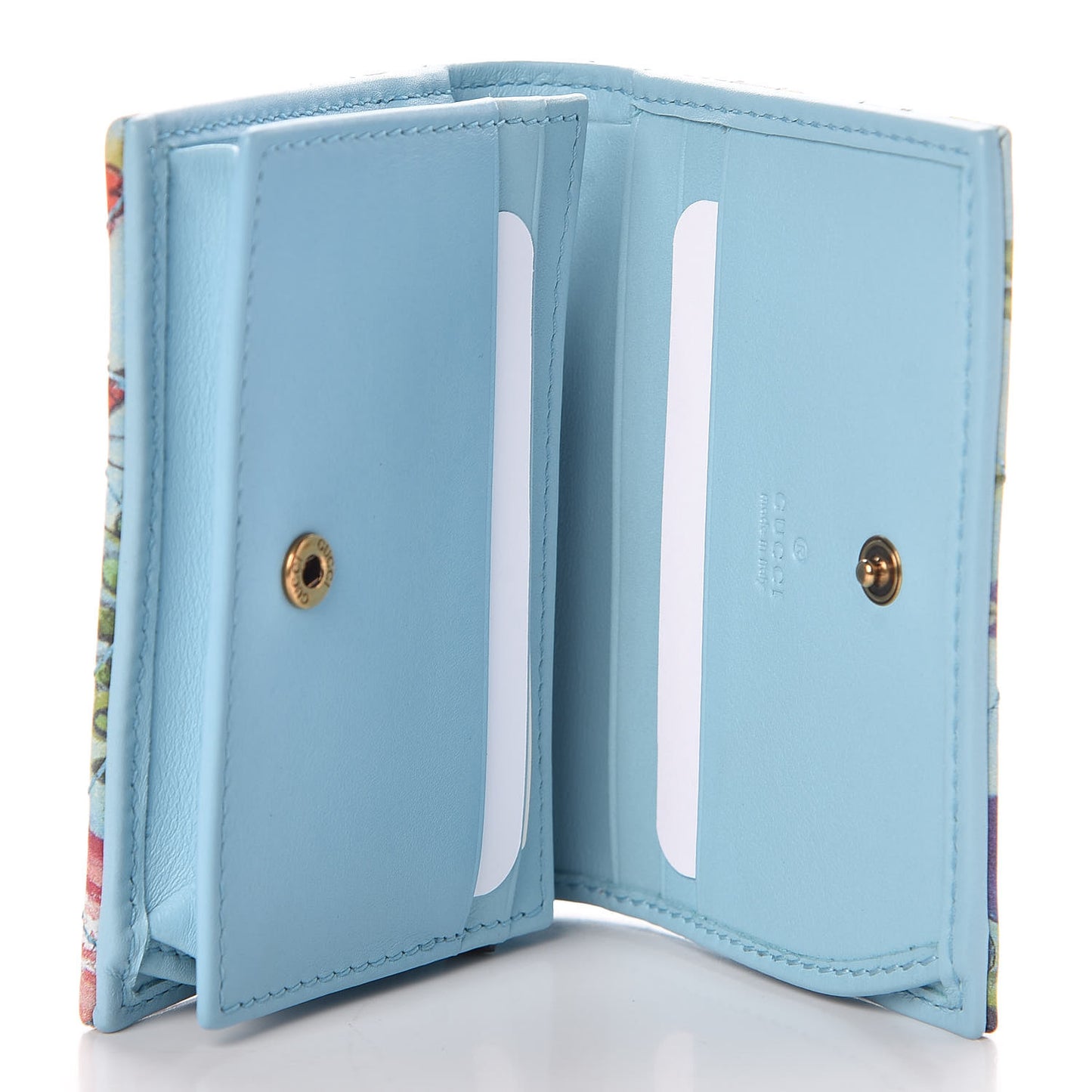 X UNSKILLED WORKER Calfskin Matelasse Flora Painted GG Marmont Card Case Wallet Cloudy Blue Multicolor