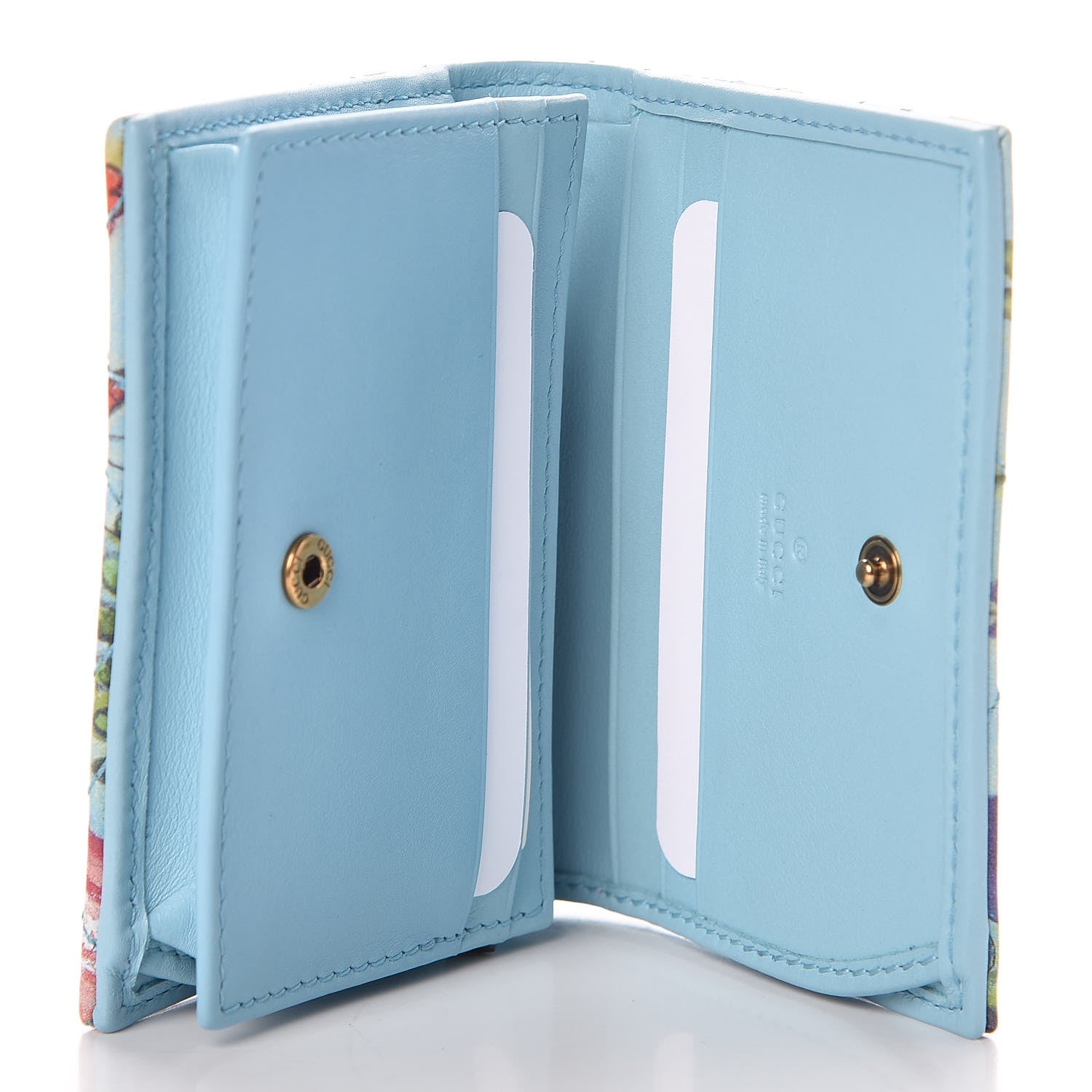 Gucci X UNSKILLED WORKER Calfskin Matelasse Flora Painted GG Marmont Card Case Wallet Cloudy Blue Multicolor 7 of 11