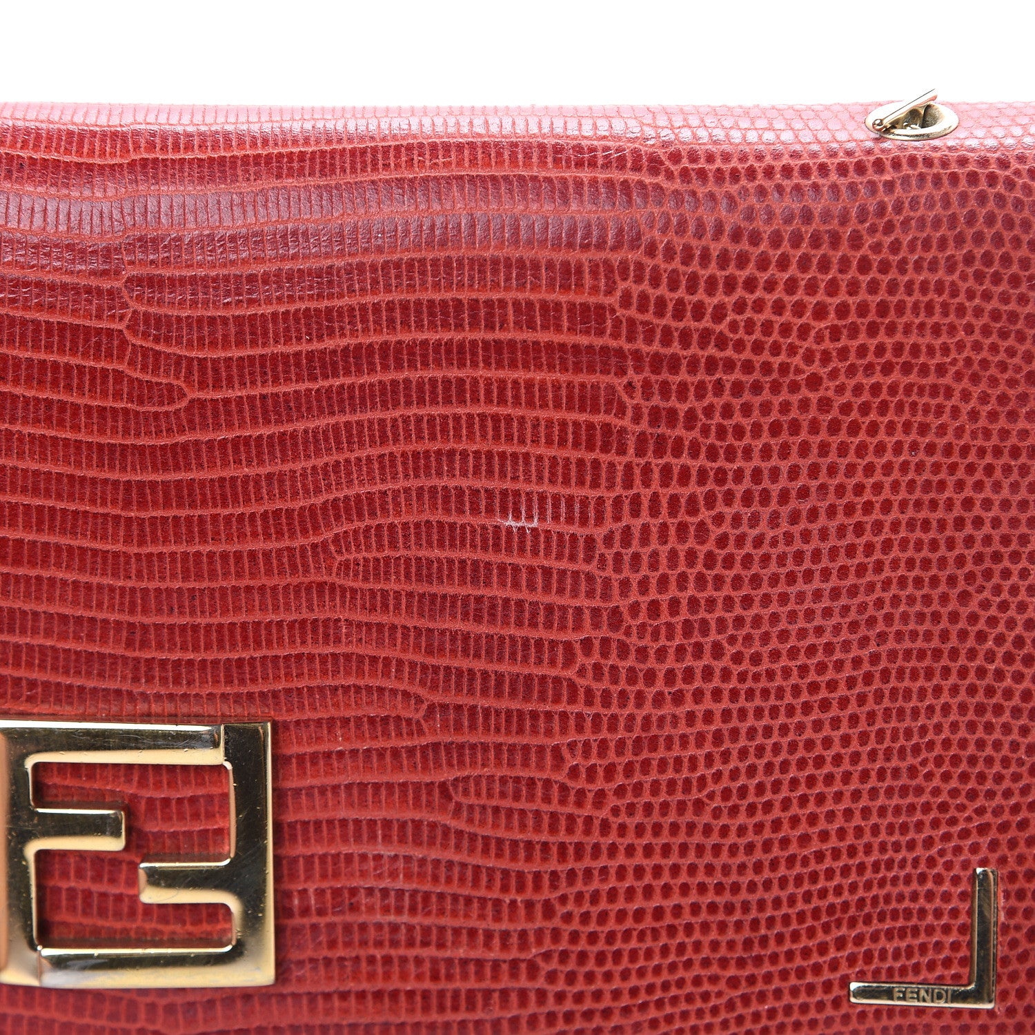 Fendi Calfskin Lizard Embossed Wallet on Chain Red 15 of 19