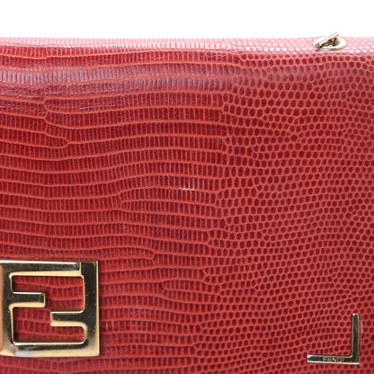 Fendi Calfskin Lizard Embossed Wallet on Chain Red 15 of 19