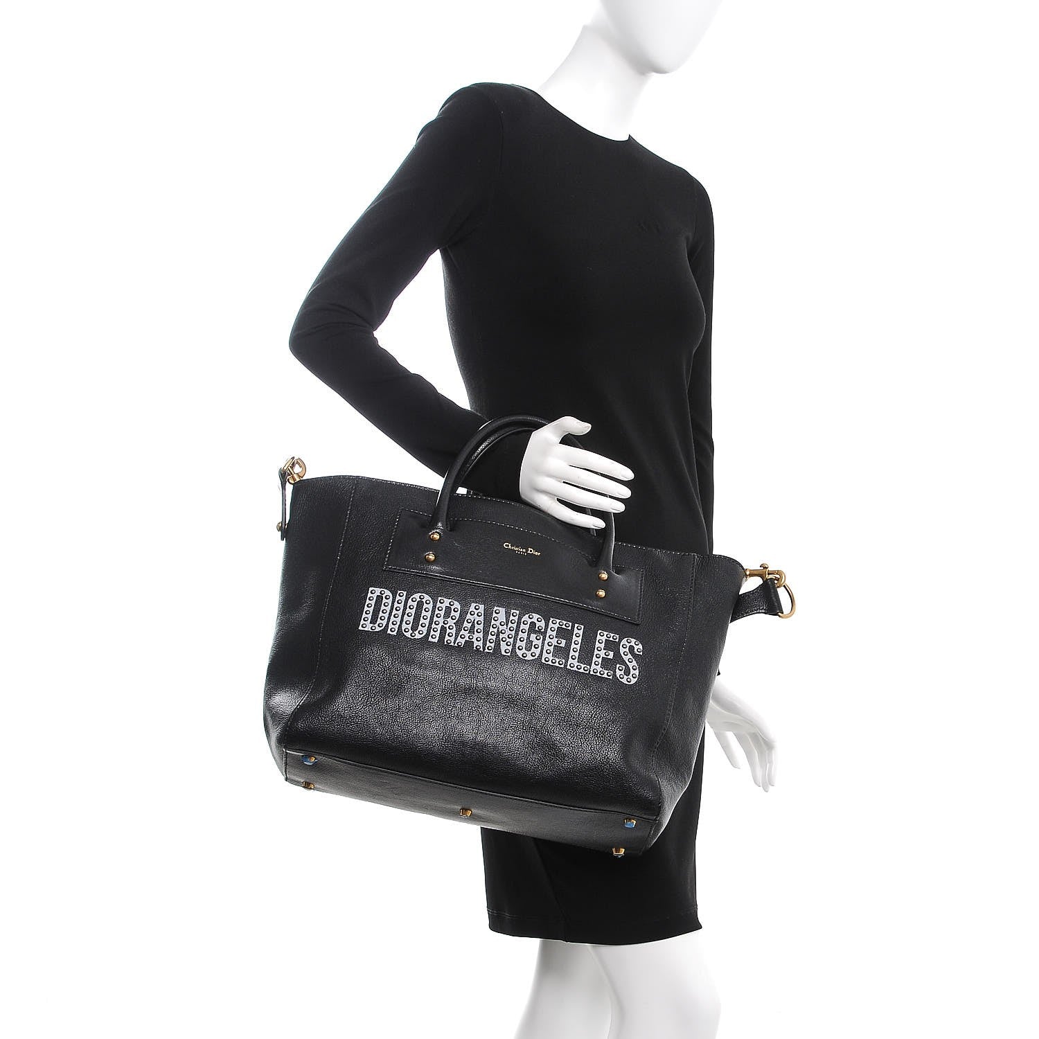 Christian Dior Goatskin DIORANGELES Tote Black 3 of 9