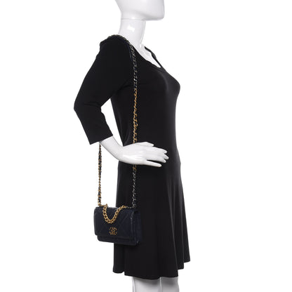 Chanel Lambskin Quilted 19 Wallet On Chain WOC Navy Blue 2 of 11