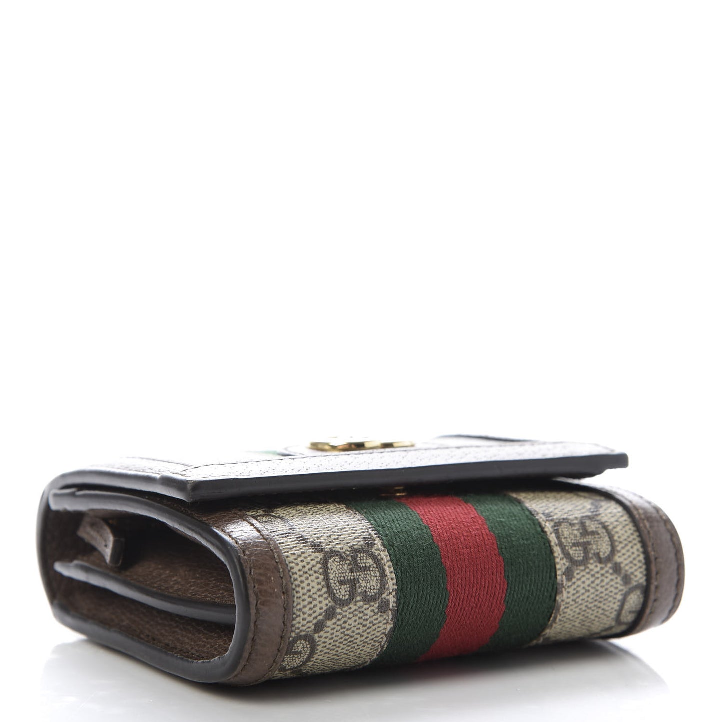 GG Supreme Monogram Textured Calfskin Web Ophidia Card Case Wallet Beige Ebony New Acero