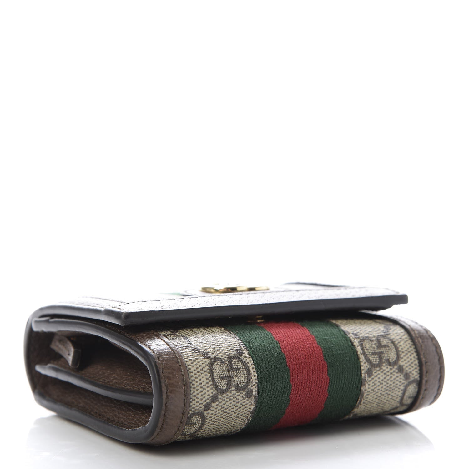 Gucci GG Supreme Monogram Textured Calfskin Web Ophidia Card Case Wallet Beige Ebony New Acero 4 of 6