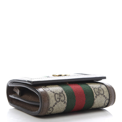 Gucci GG Supreme Monogram Textured Calfskin Web Ophidia Card Case Wallet Beige Ebony New Acero 4 of 6