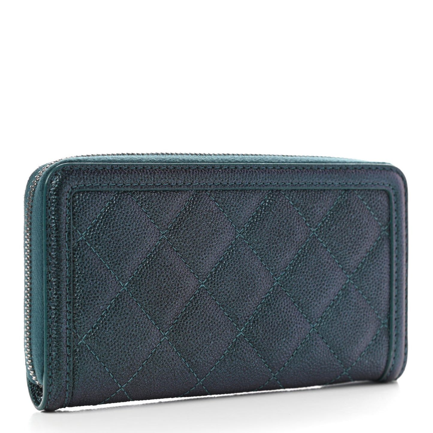 Iridescent Caviar Quilted Medium Filigree Zip Around Wallet Dark Turquoise
