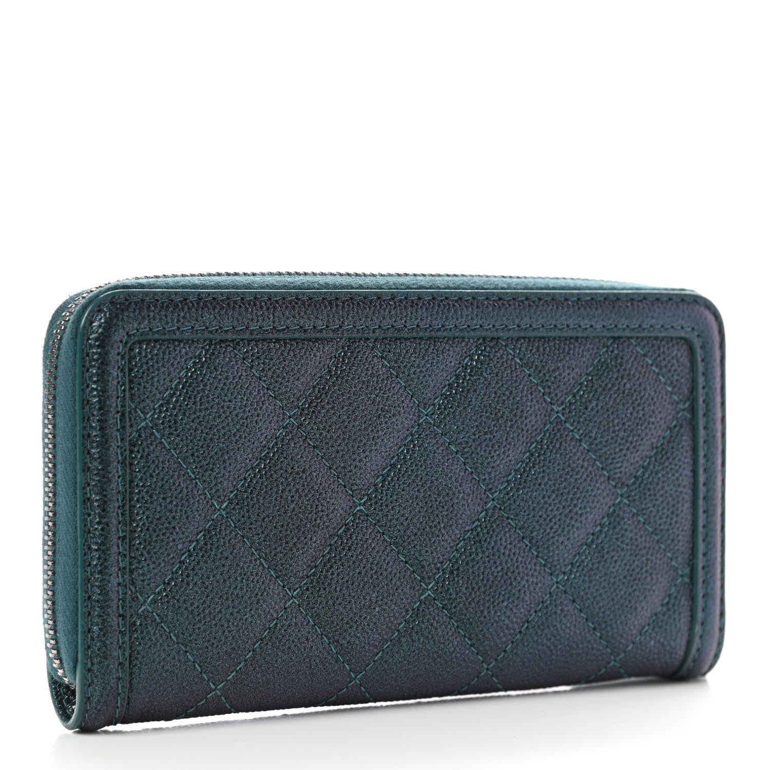 Chanel Iridescent Caviar Quilted Medium Filigree Zip Around Wallet Dark Turquoise 3 of 8