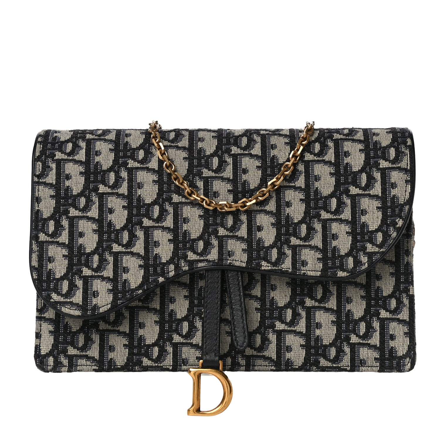 Christian Dior Oblique Saddle Chain Pouch Blue 1 of 10