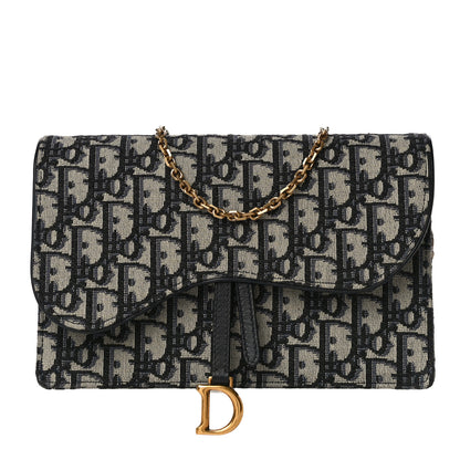 Christian Dior Oblique Saddle Chain Pouch Blue 1 of 10