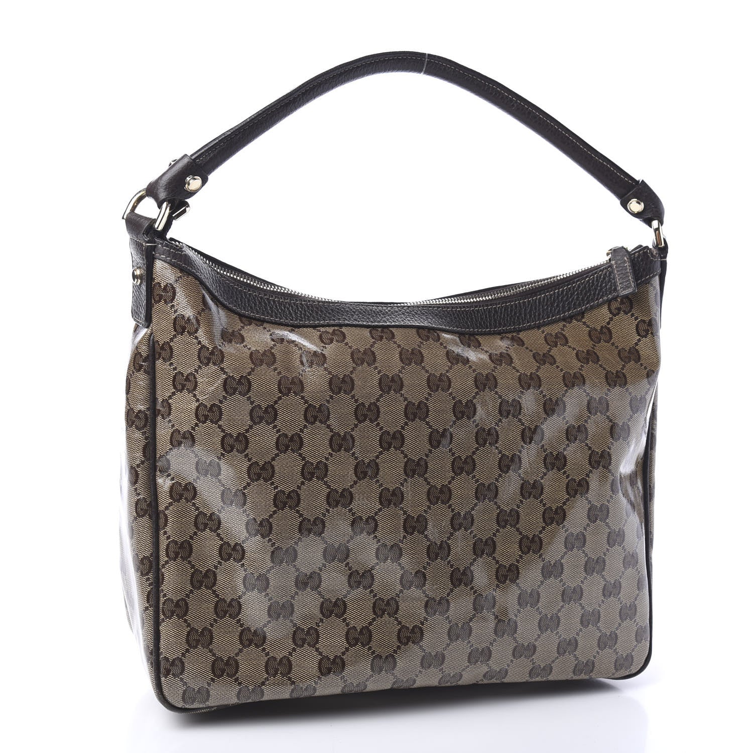 Gucci Crystal Monogram Medium Abbey Pocket Hobo Tote Dark Brown 2 of 12