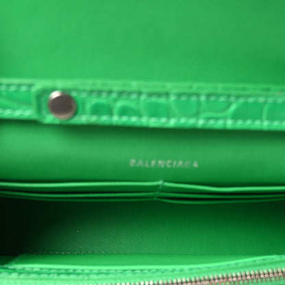 Balenciaga Shiny Calfskin Crocodile Embossed Hourglass Chain Bag Vivid Green 5 of 9