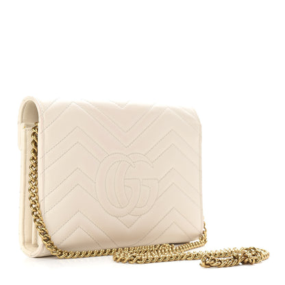 Gucci Calfskin Matelasse GG Marmont Chain Wallet Mystic White 3 of 11