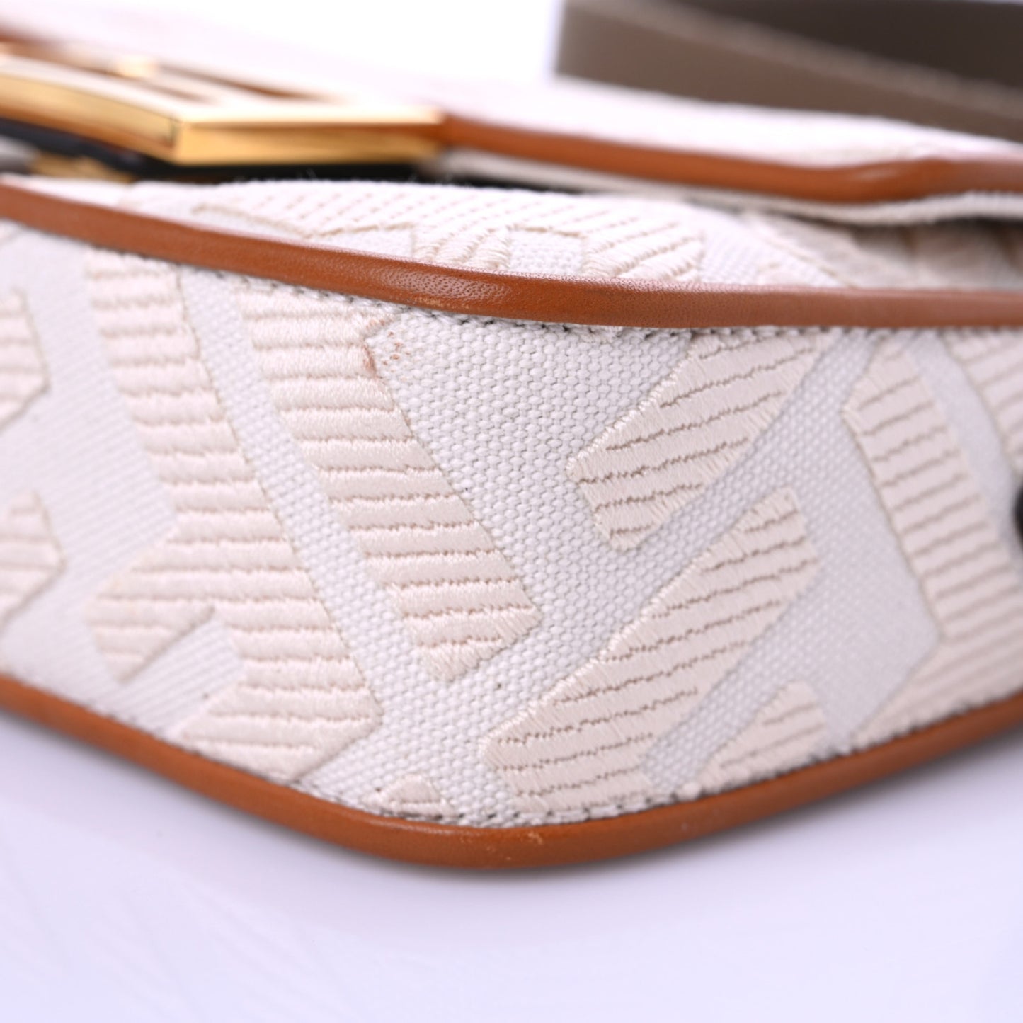 Canvas Vitello King Bi-Color Strap FF Embroidered Mini Baguette Grezzo Brandy Cuoio