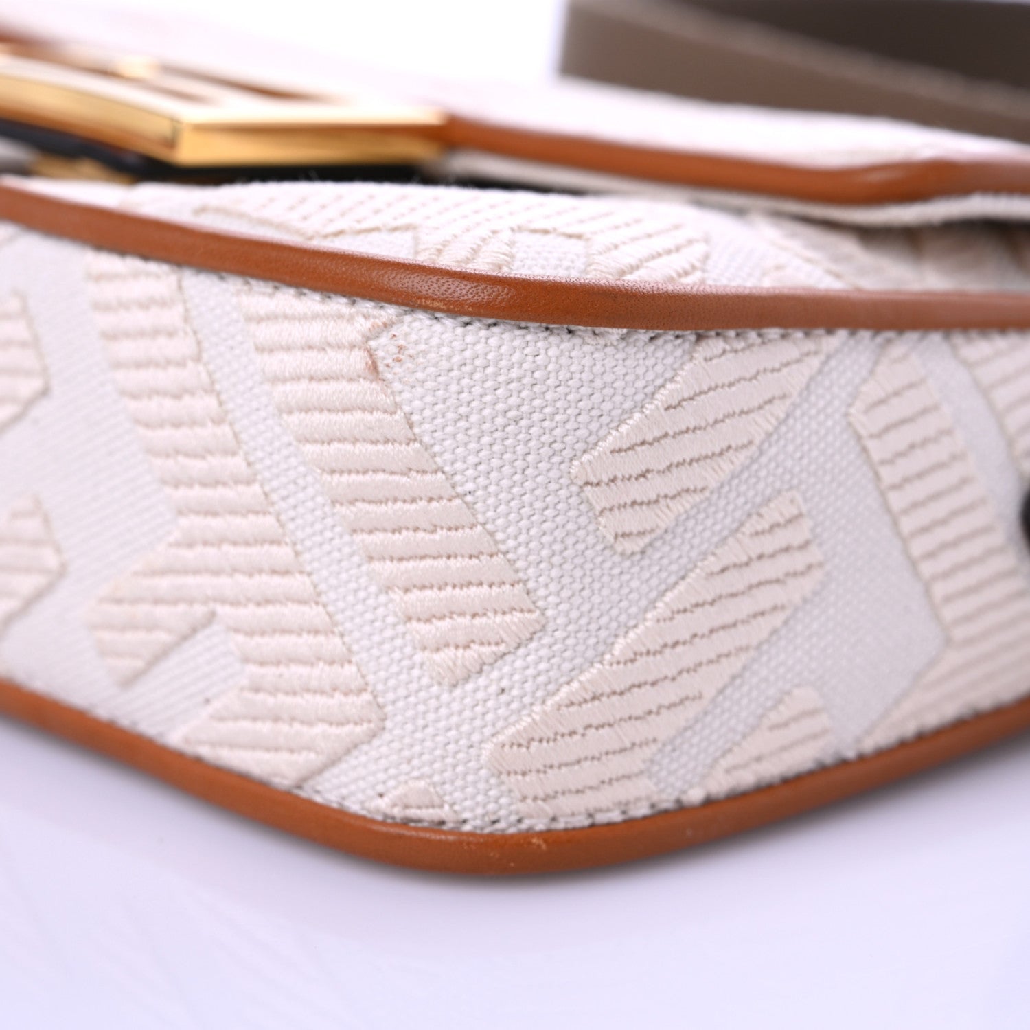 Fendi Canvas Vitello King Bi-Color Strap FF Embroidered Mini Baguette Grezzo Brandy Cuoio 9 of 12