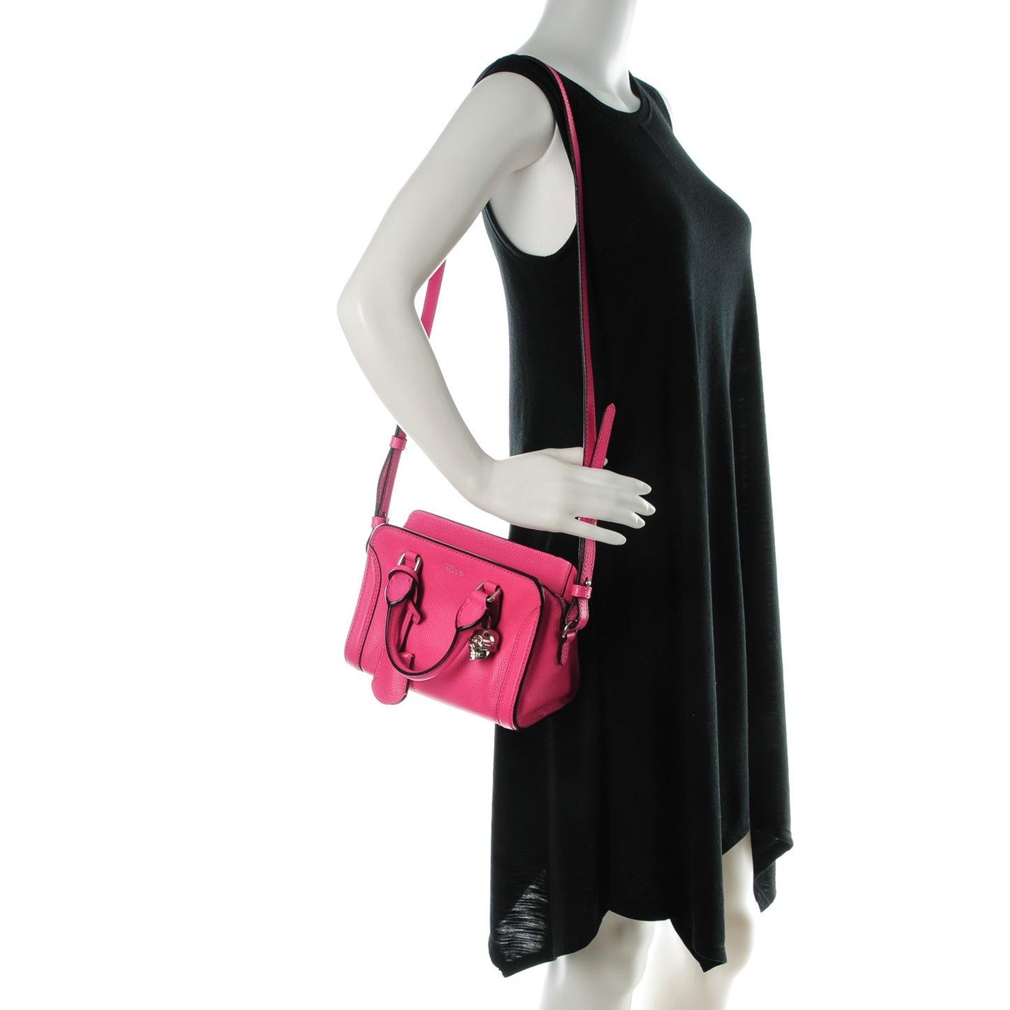 Grainy Calfskin Mini Padlock Zip Satchel Pink