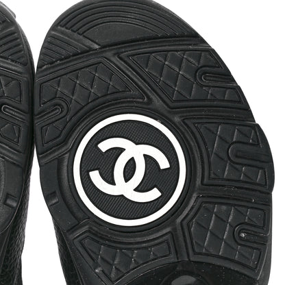 Chanel Mesh Suede Grained Calfskin Womens CC Sneakers 38 Black White 6 of 9