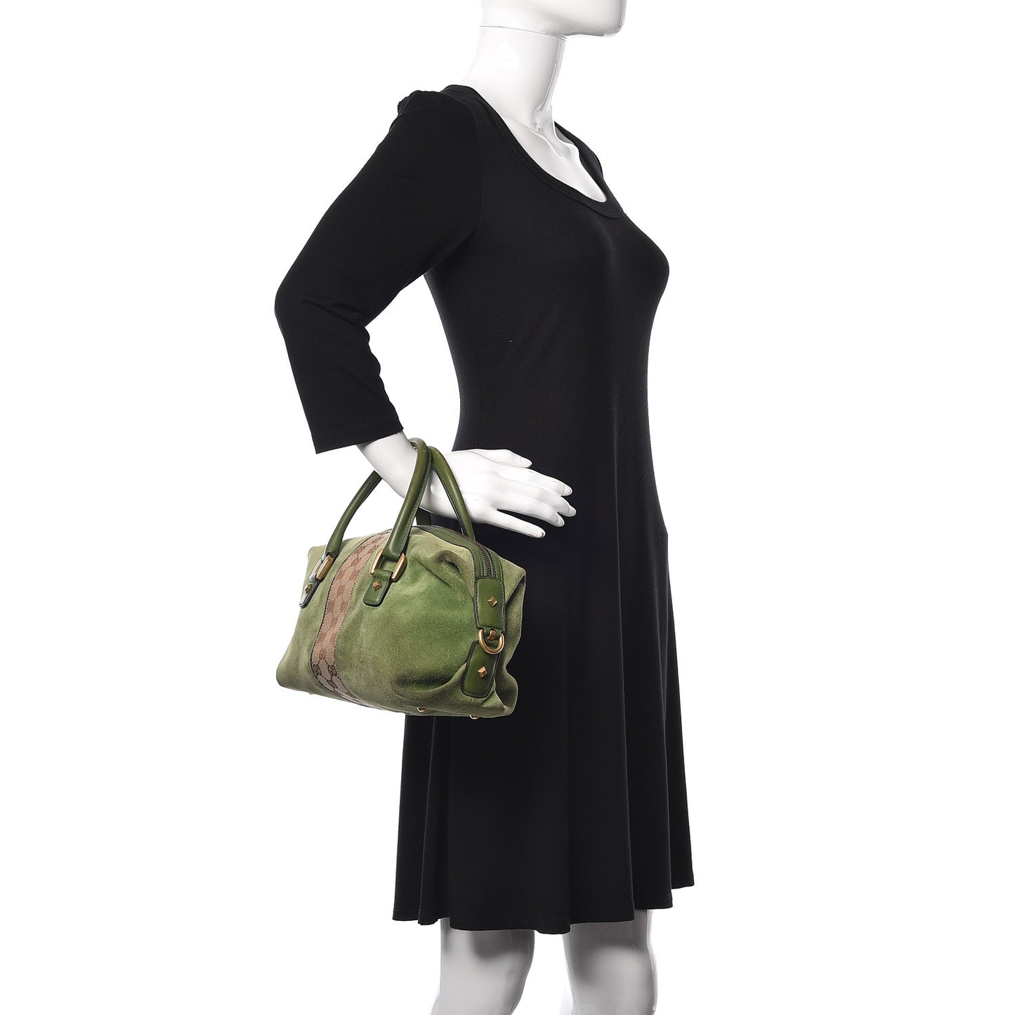 Suede Monogram Small Boston Green