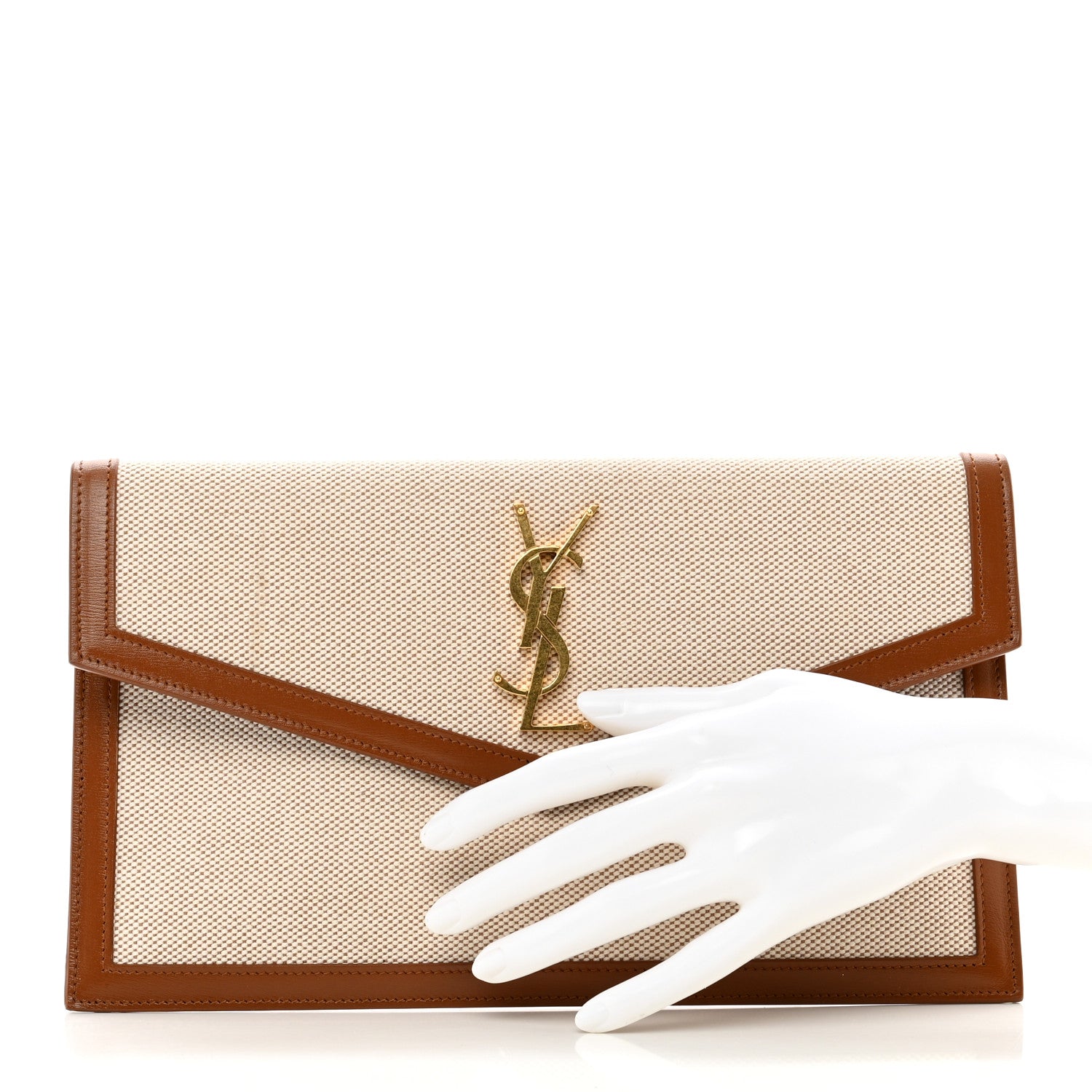 Saint Laurent Canvas Uptown Pouch Natural Beige Brick 2 of 8