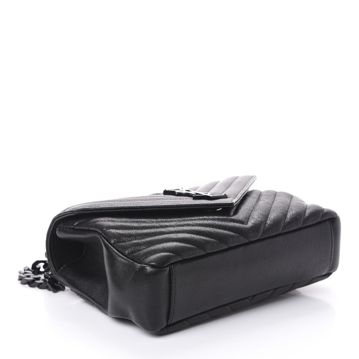 Sheepskin Matelasse Chevron Monogram Monochrome Medium College Bag Black