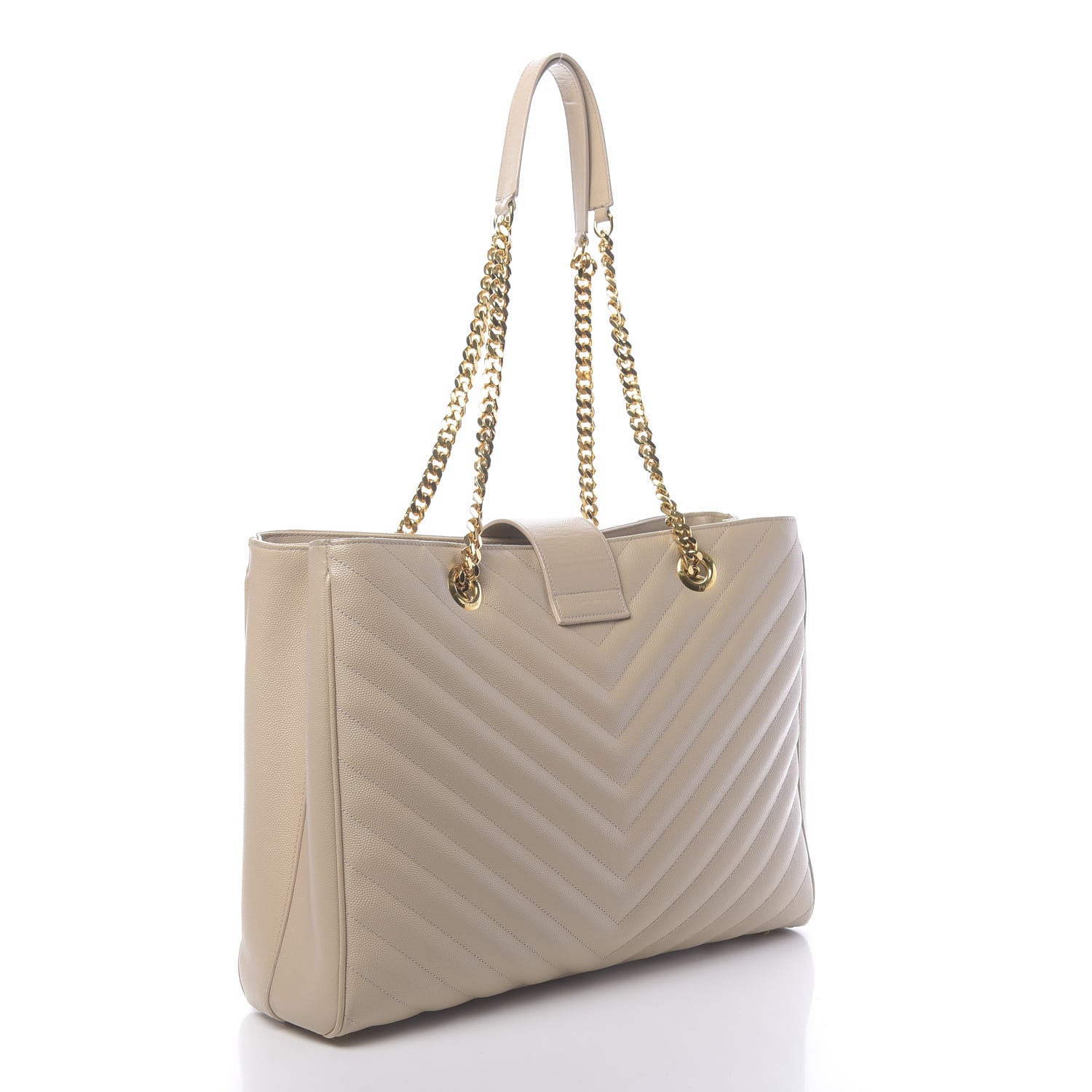 Saint Laurent Grain De Poudre Matelasse Chevron Monogram Shopping Bag Nude Powder 3 of 13