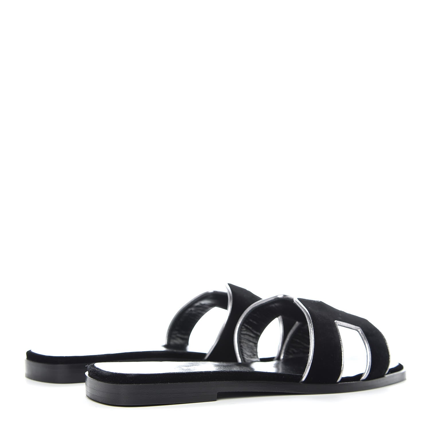 Hermes Velvet Nappa Oran Sandals 38 Black Argent Vieilli 4 of 9