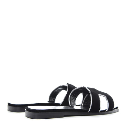Hermes Velvet Nappa Oran Sandals 38 Black Argent Vieilli 4 of 9