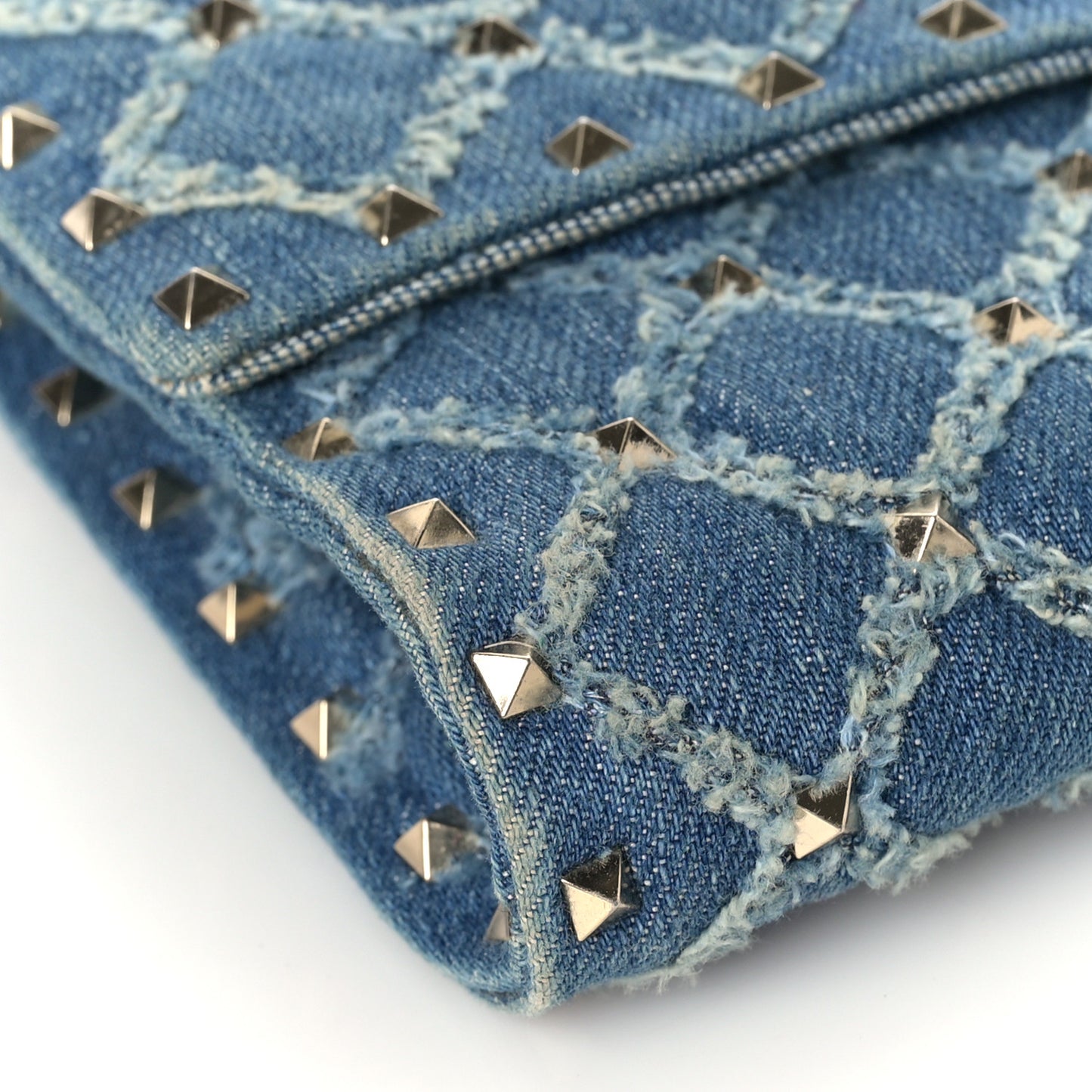 Denim Rockstud Spike Wallet on Chain Blue