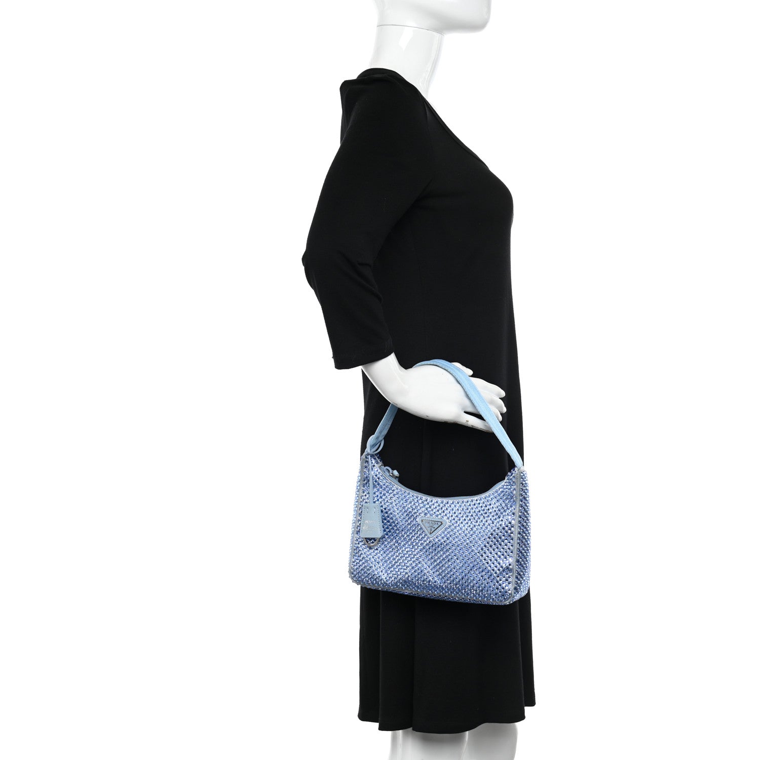 Prada Satin Crystal Mini Re-Edition 2000 Bag Celeste 2 of 12