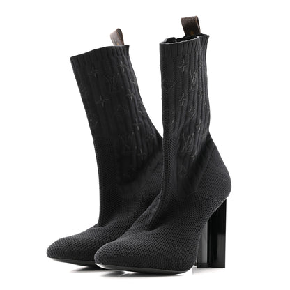 Louis Vuitton Monogram Stretch Fabric Silhouette Ankle Boots 37 Black 4 of 12