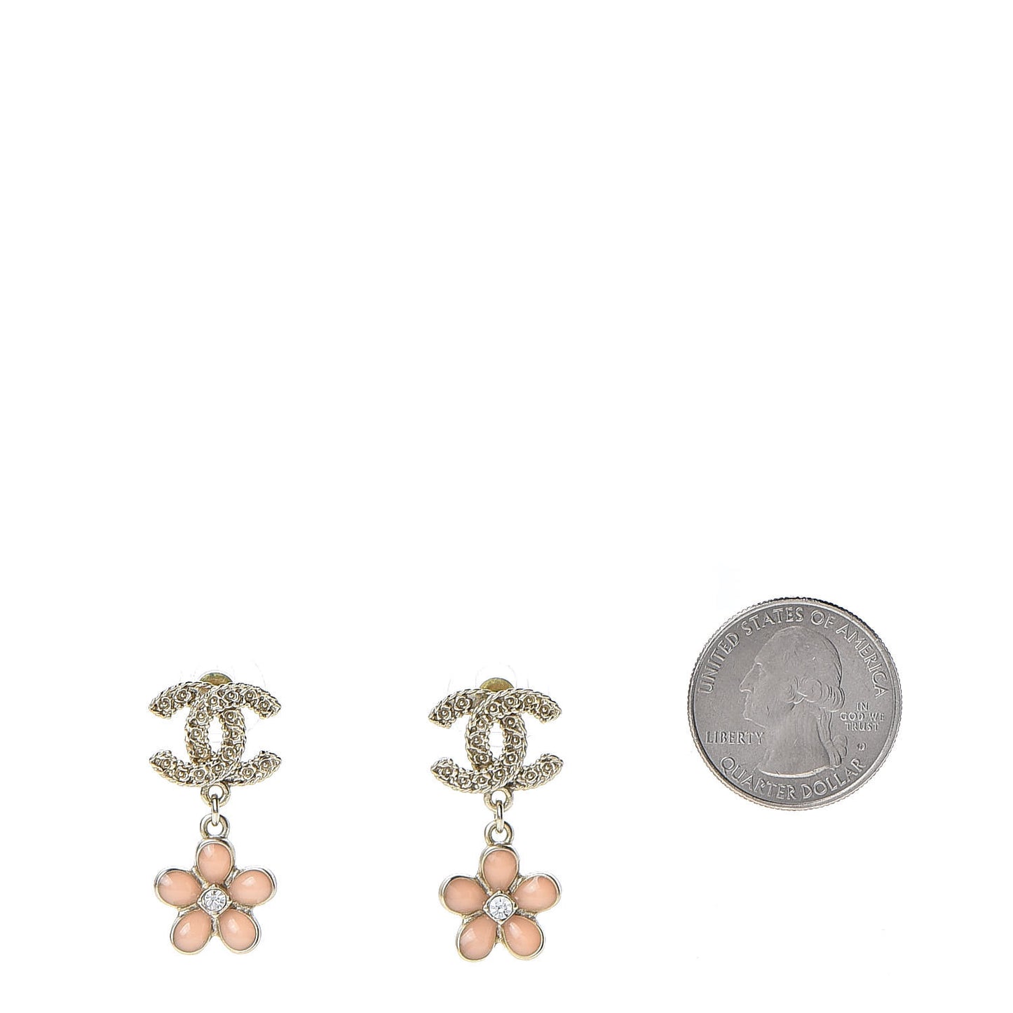 Crystal CC Flower Drop Earrings Pink Gold