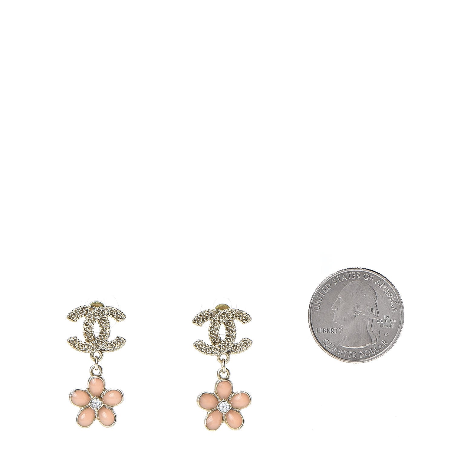 Chanel Crystal CC Flower Drop Earrings Pink Gold 2 of 4
