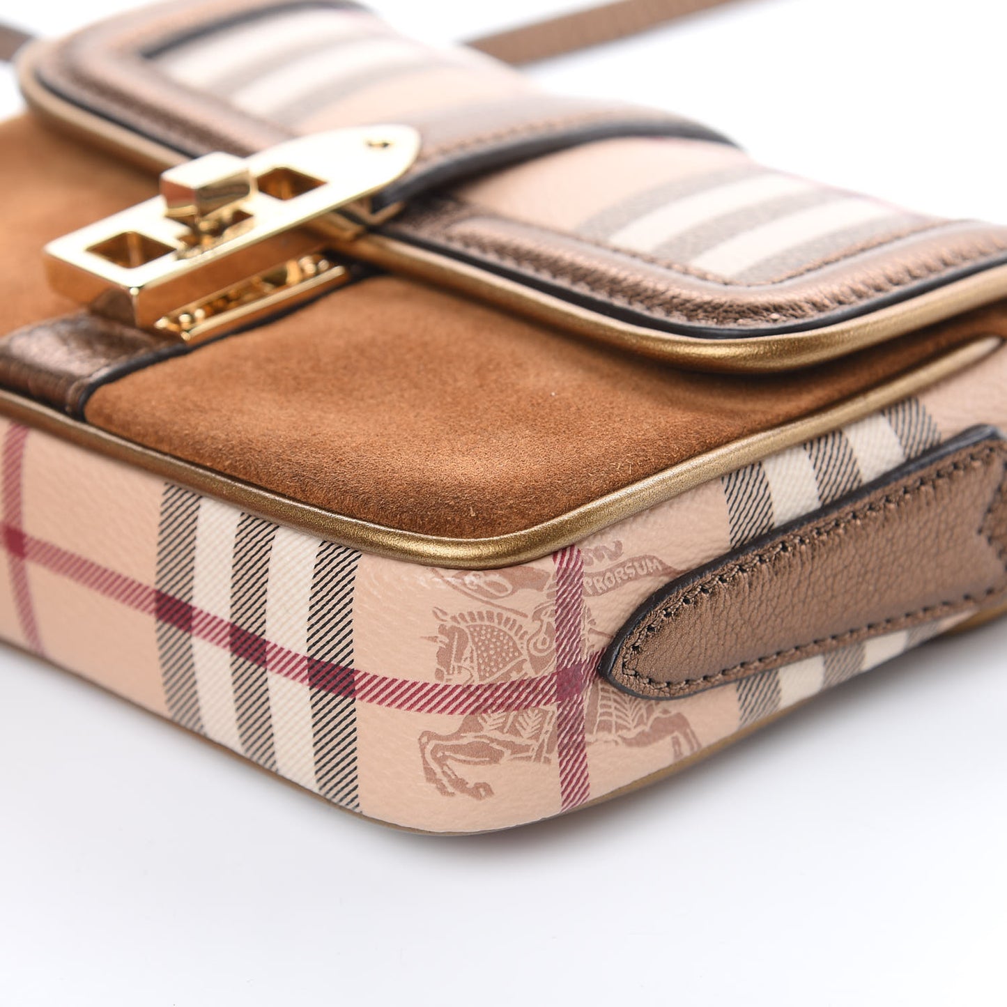 Metallic Suede Haymarket Check Mini Berkeley Crossbody Antique Gold