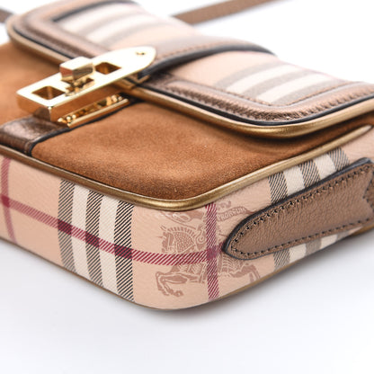 Burberry Metallic Suede Haymarket Check Mini Berkeley Crossbody Antique Gold 8 of 9