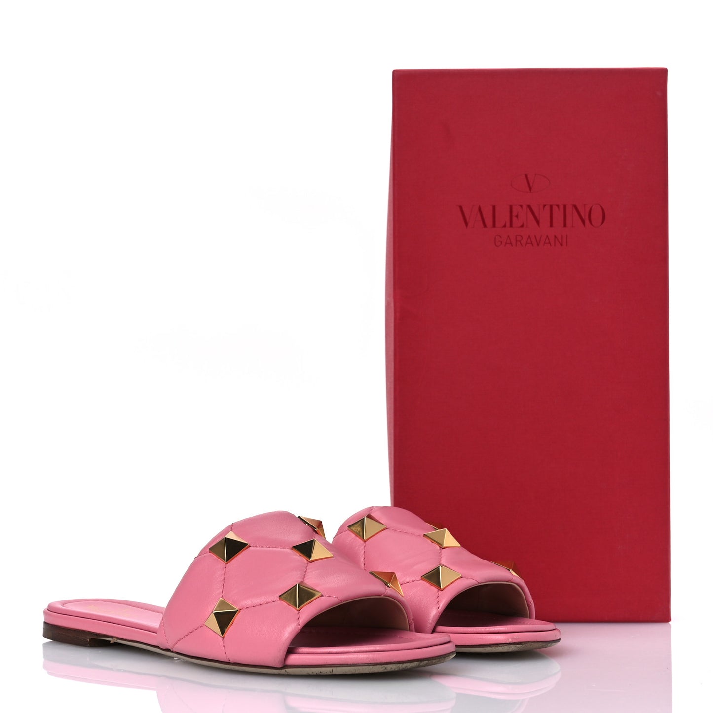 Nappa Roman Stud Flat Slide Sandals 39.5 Flaming Pink