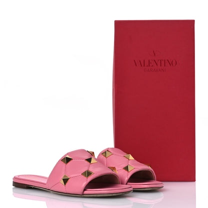 Valentino Garavani Nappa Roman Stud Flat Slide Sandals 39.5 Flaming Pink 16 of 16