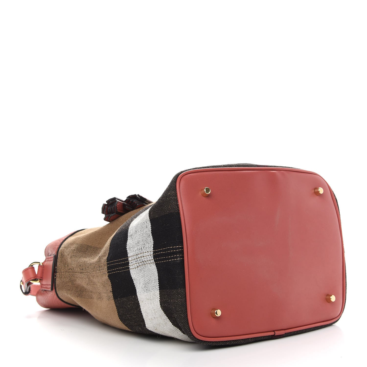 Burberry Grainy Calfskin Canvas Mega Check Medium Ashby Tassel Hobo Pink Azalea 4 of 11